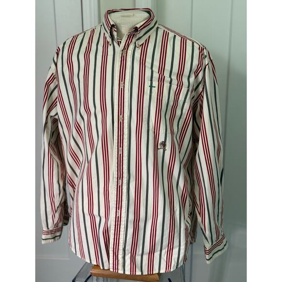 TOMMY HILLFIGER RED AND sage green LONG SLEEVE BUTTON UP EMBROIDERED MENS LARGE - Picture 1 of 6